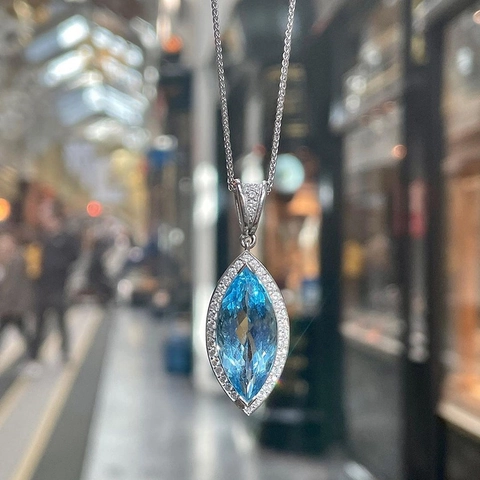 Collana Con Ciondolo Pietra Preziosa Blu Mare Marquise Rame Zirconia Cubica Vintage Elegante Gioielli Da Donna