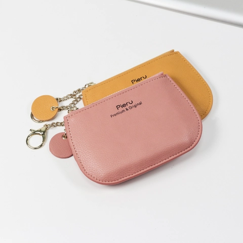 Mini Coin Purse Litchi Grain PU Leather Zipper Wallet With Keychain Pendant Small Fresh Style Handheld Pouch For Women
