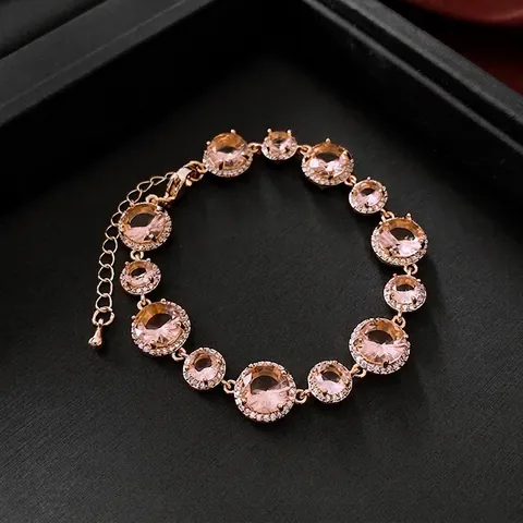 Vintage Luxus Rund Zirkon Armband Kupfer Mit Zirkon Halo Fassung Vergoldet Elegantes Schmuckstück Für Frauen