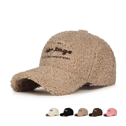 Gorra De Béisbol Con Letras Bordadas Vintage Cálida De Lana De Cordero Invierno Gorro Ajustable Casual Mujeres
