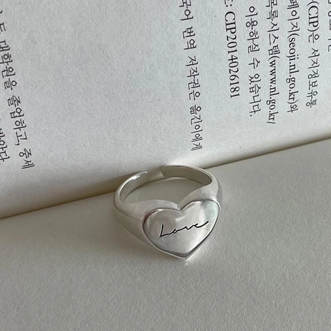 925 Sterling Silver Love Heart Signet Ring Open Adjustable Minimalist Chic Jewelry Gift For Women