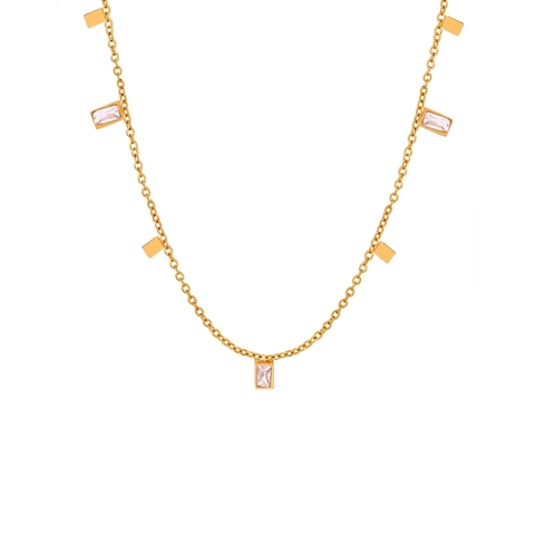 Minimalist Rectangular Zircon Pendant Necklace Titanium Steel Gold Plated Geometric Chain Jewelry For Women