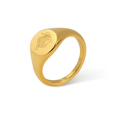 Vintage Zodiac Signet Ring Stainless Steel 18K Gold Plated Engraved Astrology Horoscope Jewelry For Women Men