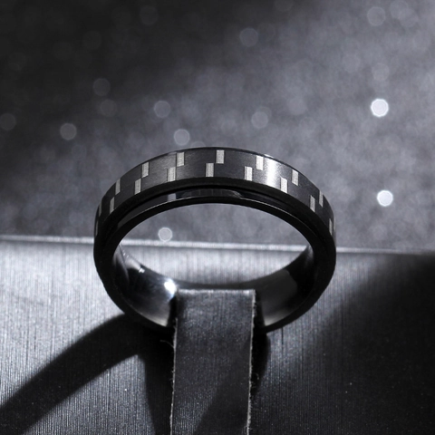 Simple 316L Titanium Steel Rotating Spinner Ring For Men Women Black Carbon Fiber Texture Stress Relief Jewelry Finger Ring