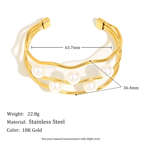 Bracciale Rigido Minimalista Placcato Oro 18K Acciaio Inossidabile Imitazione Perla Artificial Fiore Nodo Linea Per Donne