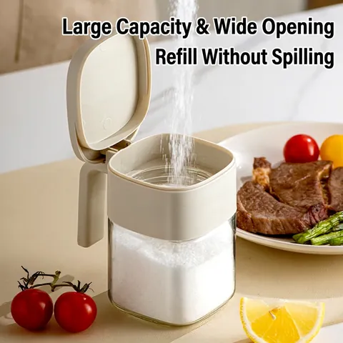 Glass Seasoning Jar Moisture Proof Sealed Spice Container With Handle One Handed Opening Flip Lid Kitchen Storage