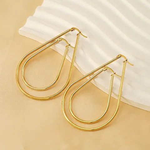 Minimalist Teardrop Hoop Earrings Stainless Steel 18K Gold Plated Large Waterdrop Geometric Fashion Jewelry For Women
