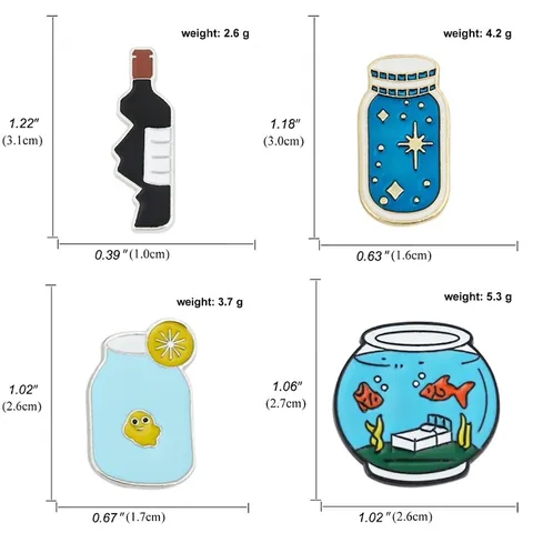 Cute Cartoon Enamel Pin Alloy Brooch Goldfish Bowl Star Bottle Lemon Wine Bottle Badge Jewelry Gift For Women Men Decoration