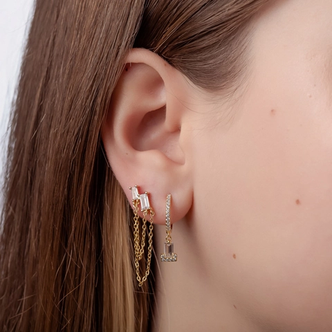 Irregular Zircon Tassel Chain Dangle Earrings With 925 Sterling Silver Earring Post Copper Hip Hop Style For Women