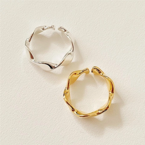925 Sterling Silver Ring Wave Twisted Minimalist Adjustable Band For Women Everyday Accessories