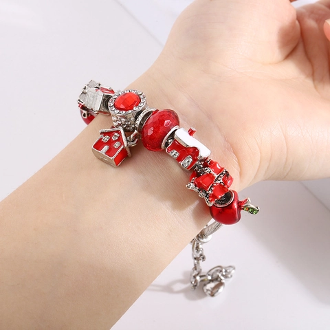 Diy Charm Bracelet Alloy Enamel Crystal Beads Snake Chain Christmas Halloween Jewelry Gift For Women Kids
