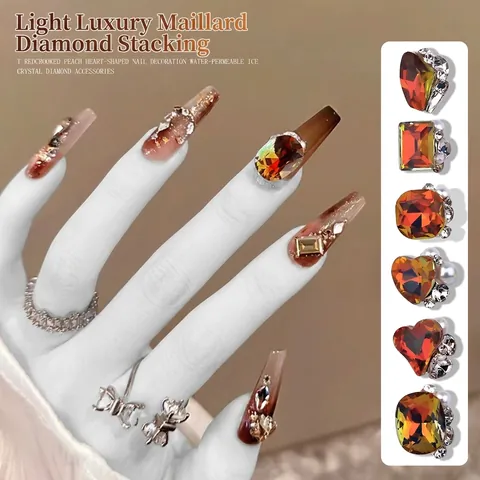 Nagelkunst Bedeltjes 3D Strass Amber Maillard Stijl Kristal Hart DIY Manicure Decoraties Legering Kunstparel