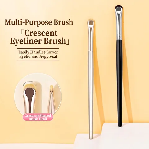 Pennello Eyeliner A Mezzaluna Fibra Sintetica Lama Ultrasottile Dettaglio Occhi Strumento Trucco Per Borse Occhi Manico Legno