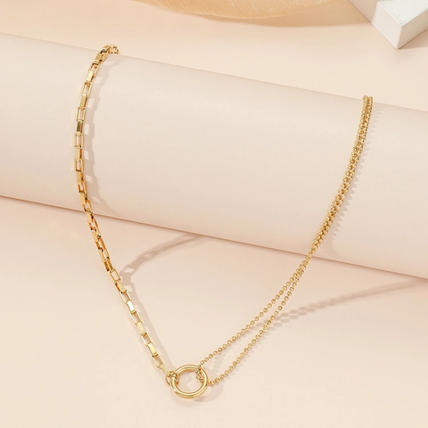 Asymmetric Necklace Women Stainless Steel 18K Gold Plated Box Chain Double Layer Ball Chain Chic Minimalist Jewelry
