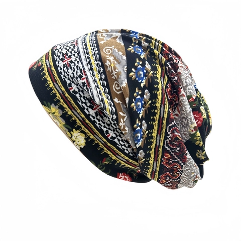 Women Bohemian Slouchy Beanie Hat Floral Print Multi-functional Turban Soft Breathable Chemo Cap Sleep Hat Postpartum Cap Fashion Headwear