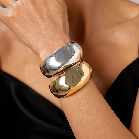 Minimalistische Brede Manchet Bangle Geometrische Open Armband Hoogglans Spiegelafwerking Legering Sieraden Voor Dames