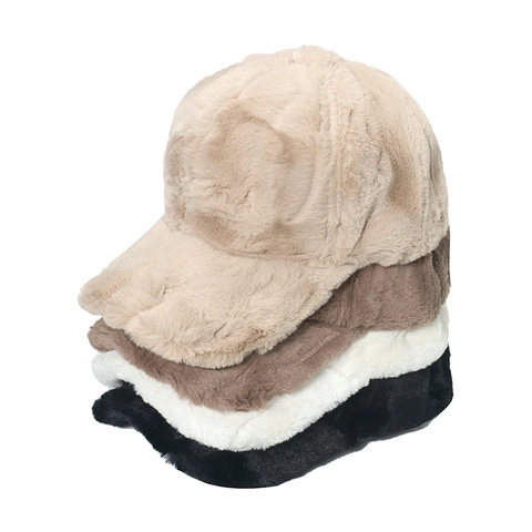 Gorra De Béisbol De Felpa Para Mujer Piel De Conejo Artificial Invierno Cálido A Prueba De Viento Aire Libre Casual Color Sólido Visera Curva