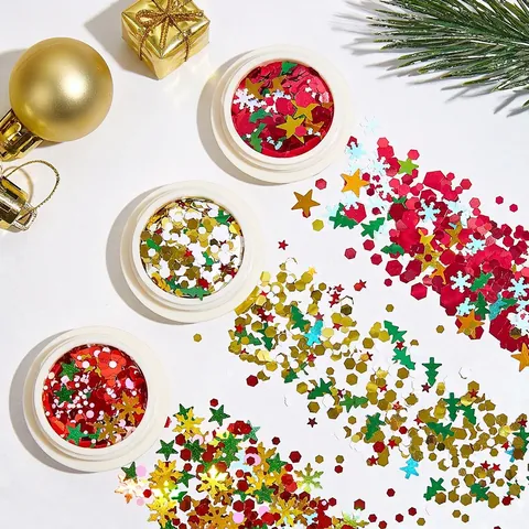 Paillettes Per Nail Art Di Natale Glitter Fiocco Di Neve Stella Albero Forme Miste Manicure Decorazione DIY Accessorio Feste