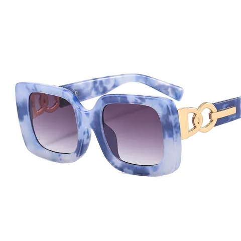 Oversized Square Sunglasses UV400 Retro PC Frame Metal Chain Temple Gradient Lens Fashion Eyewear For Women Men
