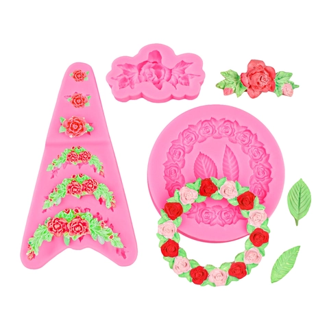 Rose Girlande Silikonform Für Kuchen Fondant Backen DIY Handwerk Harz Ton Schokolade Relief Vintage Floral Dekor