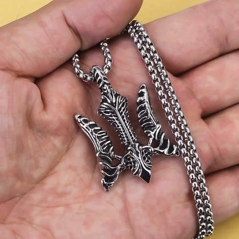 Vintage Edelstahl Dreizack Adler Schlange Anhänger Halskette Für Damen Herren Punk Gotisch Relief Box Kette Schmuck Geschenk