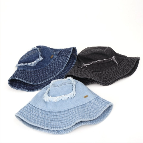 Cappello Alla Pescatora Denim Distressed Cotone Lavato Bordo Sfilacciato Retro Streetwear Esterno Protezione Solare Pieghevole