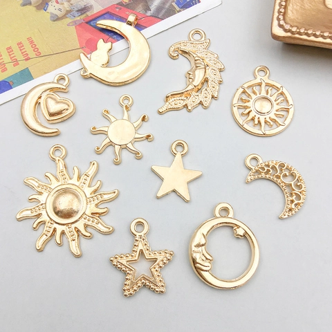 Stainless Steel Alloy Enamel Zircon Mother Of Artificial Pearl Sun Moon Star Celestial Charms And Chains For DIY Jewelry Making Accessories