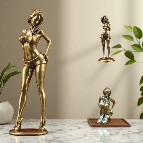 Mädchen Figur Messing Beschichtet Legierung Sexy Weibliche Skulptur Kreative Schreibtisch Deko Vintage Metall Modell