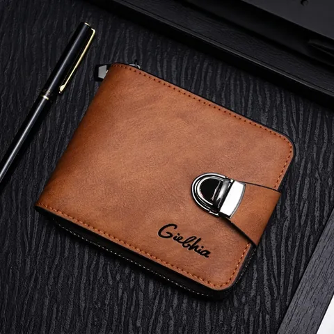 Herren Kurz Geldbeutel PU Leder Reißverschluss Metallschnalle Mehrere Kartenfächer Und Münzfach Business Casual