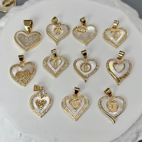Heart Pendant Copper White Mother Of Artificial Pearl Shell Inlay Zirconia Religious Figure Love Style DIY Jewelry Accessory