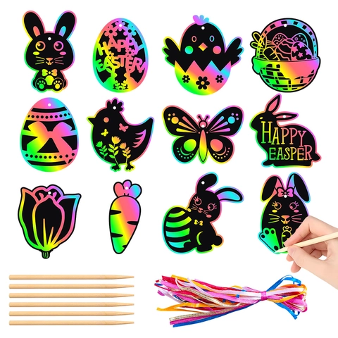 Ornamenti In Arte Da Grattare Di Pasqua Fai Da Te Coniglio Uovo Carta Arcobaleno Decorazioni Appese Per Bambini