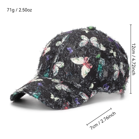 Casquette De Baseball Imprimé Papillon Bord Effiloché Chapeau De Soleil Streetwear Y2K Rétro Réglable Pour Femmes