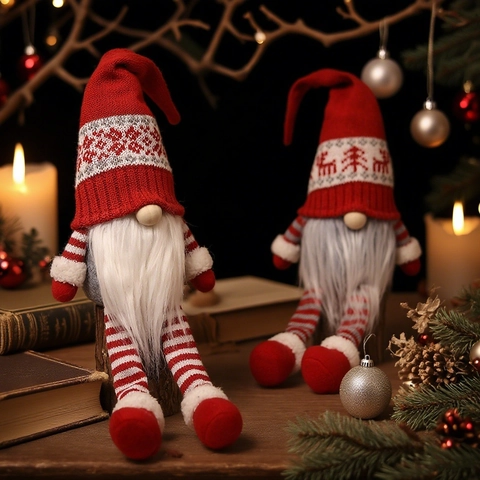 Gnomo De Navidad Peluche Muñeca Sin Rostro Ornamento Punto Piernas Largas Rayas Tomte Decoración De Escritorio Regalo