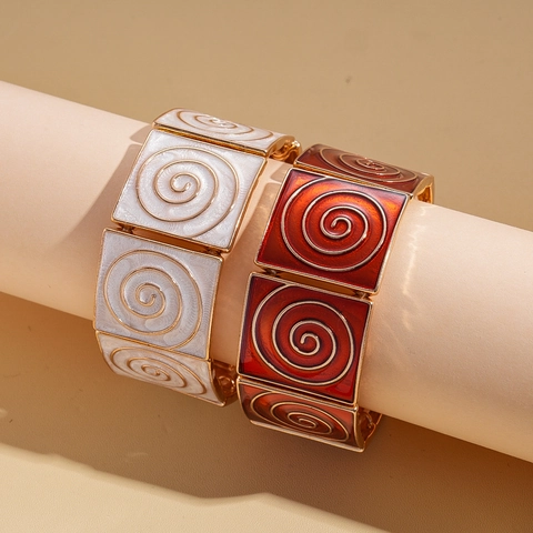 Retro Geometrische Quadratische Legierung Armband Mit Spiralmuster Emaille Tropföl Böhmischen Vintage Elastische Armreif Damen