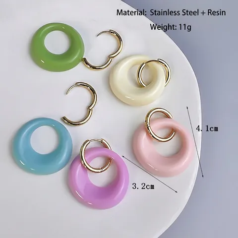 Orecchini A Cerchio In Resina Color Caramello Ovali Acciaio Inossidabile Placcato Oro Gioielli Per Donne