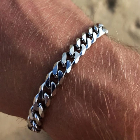 Cuban Link Bracelet For Men Stainless Steel Hip Hop Minimalist Jewelry Gift Smooth Polished Metal Chain