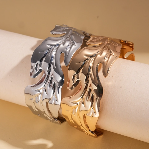 Bracciale A Polsino Foglia Lega Metallica Aperto Regolabile Elegante Vintage Stile Natura Gioielli Per Donna