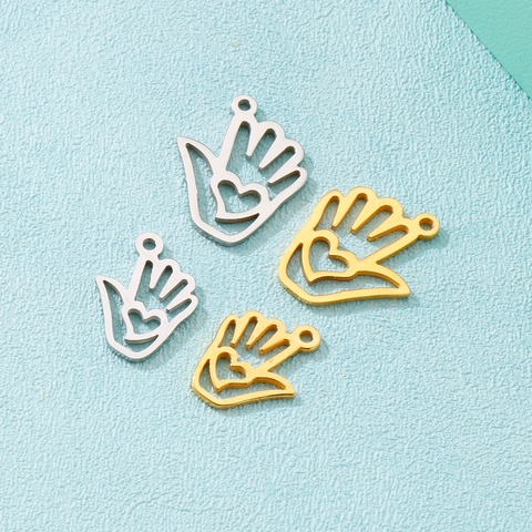 Dijes Corazón Palma Hueca Acero Inoxidable Forma Mano DIY Fabricación Joyas Para Collares Pulseras Pendientes Estilo Simple