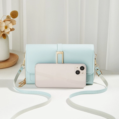 Women Crossbody Phone Bag PU Leather Multi Layer Zipper Card Slots Small Shoulder Handbag Envelope Minimalist Gold Buckle