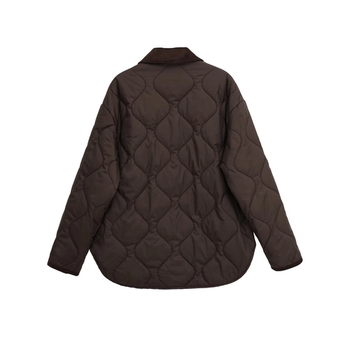 Giacca Trapuntata a Cipolla Retro da Donna Con Colletto in Velluto a Coste Tasche a Toppa Bottoni Autunno Inverno Capispalla