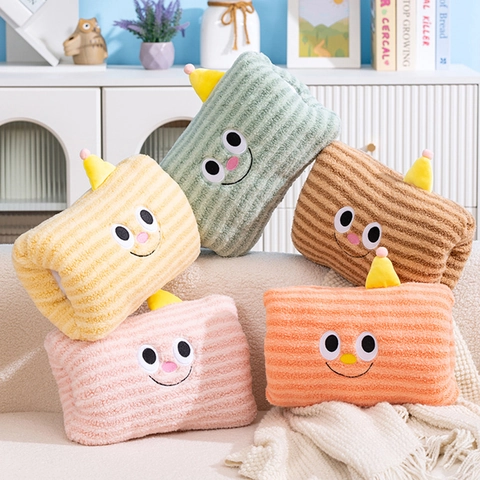 Cartoon Expression Hand Warmer Pillow Striped Plush Hand Muff Winter Warm Soft Stuffed Doll