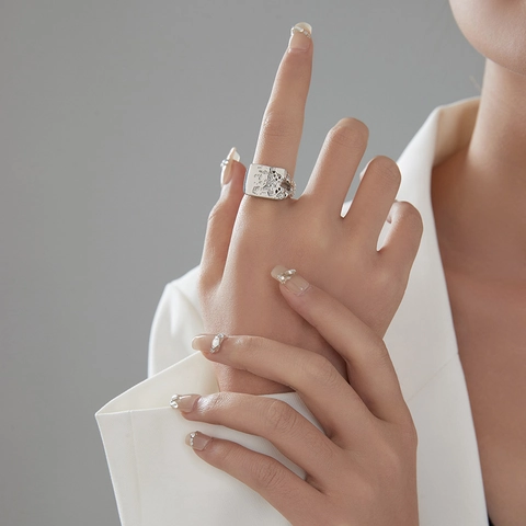 Damen Lava Textur Unregelmäßiger Kupfer Ring Platin Beschichtet Verstellbarer Offener Ring Mode Schmuck Geschenk Für Damen