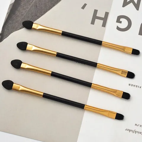 Double Headed Eye Shadow Brush Sponge Tip Fiber Bristles Applicator Plastic Handle Metal Ferrule Cosmetic Blending Tool
