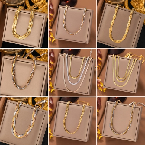 Collana e Bracciale in Acciaio al Titanio Tricolore Intrecciata a Serpente per Donna Gioielli Placcati Oro Argento Oro Rosa