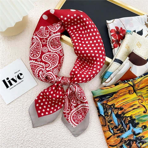 Foulard Quadrato In Raso Da Donna Sciarpa Da Collo Paisley Pois Stampa Floreale Elegante Accessorio Professionale