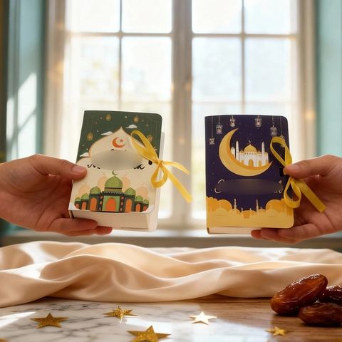 Eid Mubarak Ramadan Buchform Geschenkboxen Karton Mond Moschee Süßigkeiten Verpackung Box Mit Band Für Festival Party Deko