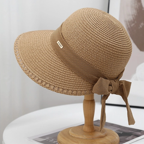 Women Wide Brim Straw Sun Hat Woven Beach Hat With Ribbon Bow Breathable Foldable Summer Outdoor