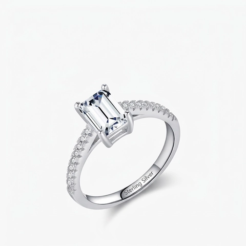 Smaragdschliff Verlobungsring 925 Sterlingsilber Funkelndes Pavé Zirkonia Ehering Eleganter Schmuck Für Damen