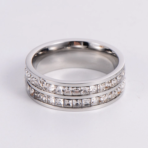 Δαχτυλίδι Eternity Band Από Ανοξείδωτο Ατσάλι 304 Διπλή Σειρά Τετράγωνη Ζιργκόν Γεωμετρικά Κοσμήματα Δώρο Για Εραστές