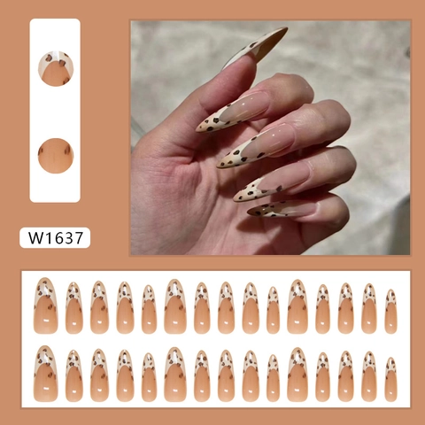 Faux Ongles Leopard Print French Press On Nails Longue Forme Amande Pointes Artificielles Plastique ABS Simple Elegant